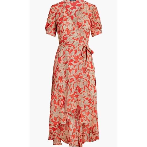 Polo Ralph Lauren Print Crinkled Georgette Wrap Dress Orange Size 12 - Picture 11 of 12